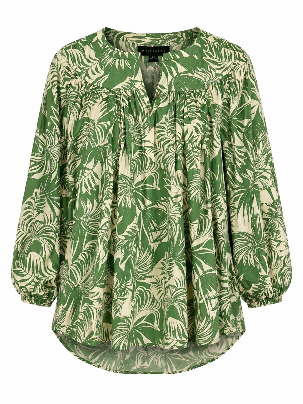 Sanctuary Green Tropical Palm Leaf Print Button Front Cotton Blouse Size 2X NWT